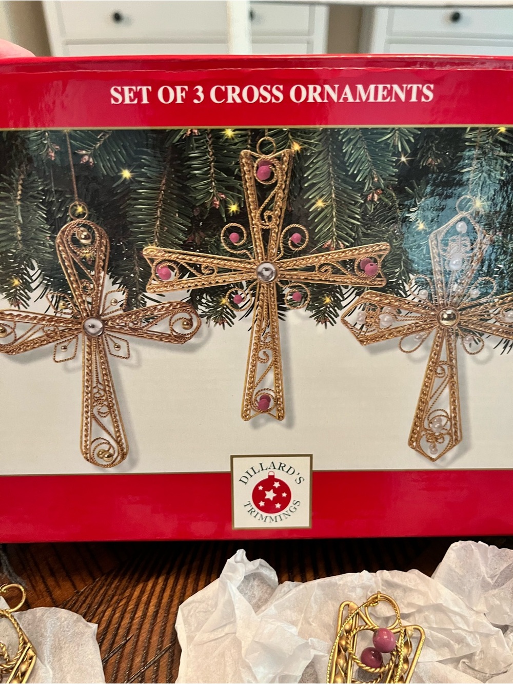 Dillard's Gold and Pink Cross Christmas Ornament Set - Set of 3